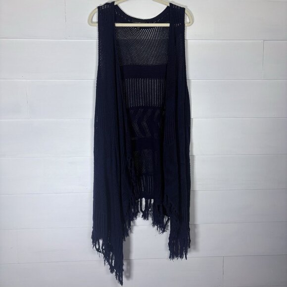 Lane Bryant Blue Sleeveless‎ Knit Fringe Hem Waterfall Sweater Vest 22/24 Boho - Picture 9 of 15